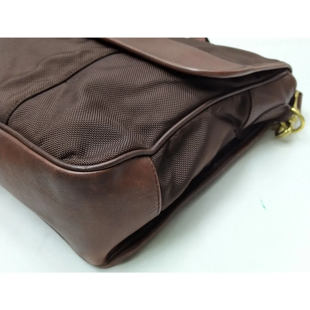 Coach Brown Nylon Leather Turnlock Briefcase Messenger Crossbody Bag - Vintage